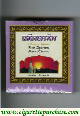 Darshan Classic Bidis Grape Flavored cigarettes wide flat hard box